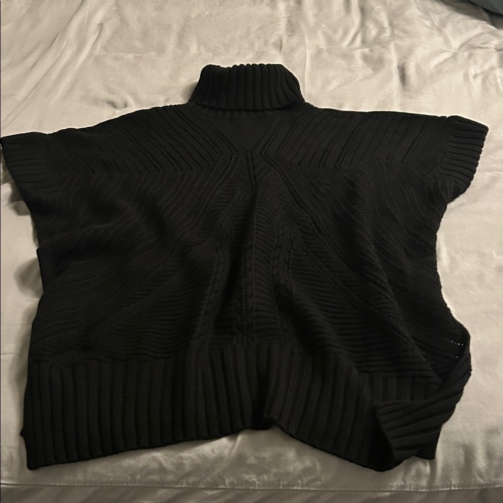 Karen Millen Black Knit Poncho Funnel Neck Cape Sweater Oversized